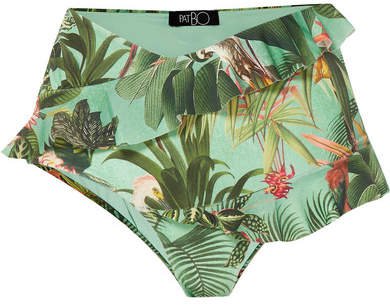 PatBO - Paradise Ruffled Printed Bikini Briefs - Green