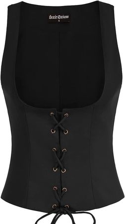 Vintage Corsets for Women Lace Up Square Neck Tank Vest Gothic Sleveless Tops Black M at Amazon Women’s Clothing store