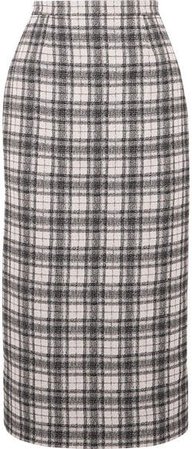 Checked Tweed Pencil Skirt - White