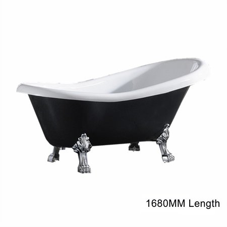 Espada 1680x770x780mm Gloss Black Exterior Clawfoot Bathtub White Interior Freestanding Bath tub with Chrome Feet NO Overflow