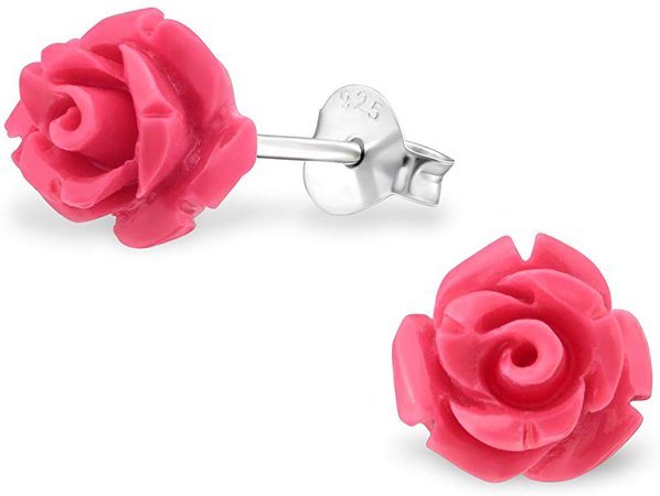 Amazon.com: 925 Sterling Silver Hypoallergenic Dark Pink Rose Stud Earrings 10017: Jewelry