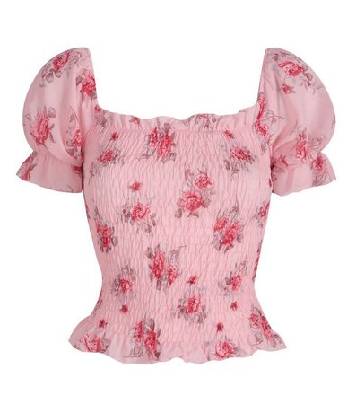 Cameo Rose Pink Floral Puff Sleeve Top | New Look