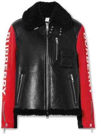 Paneled Leather, Shearling And Cotton-terry Jacket - Black