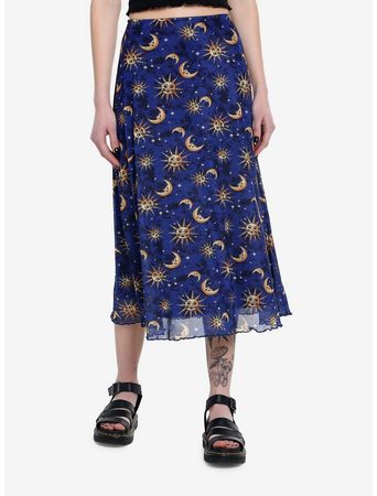 Cosmic Aura Blue Celestial Midi Skirt | Hot Topic