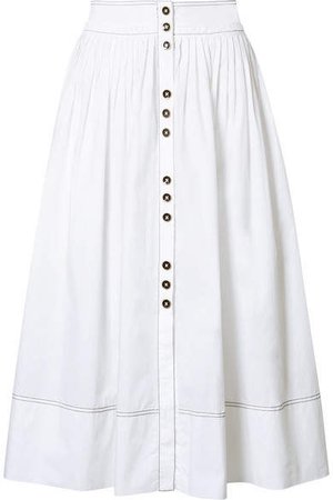 Katriane Pleated Cotton-poplin Midi Skirt - White