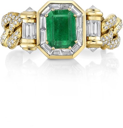 Halo Emerald Link Ring