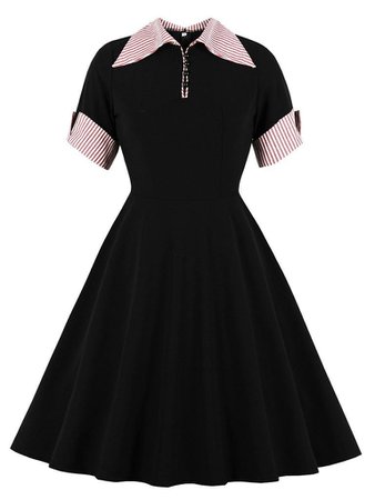 Black 1950S Stripe Turn Down Collar Vintage Swing Dress – Jolly Vintage
