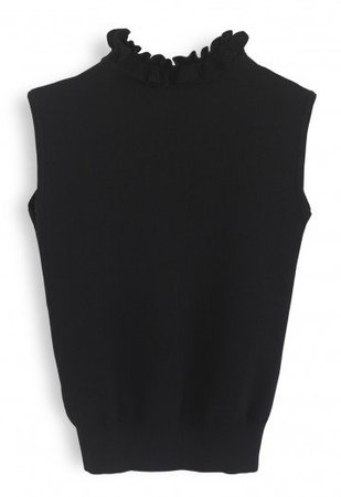 Ruffle My Heart Sleeveless Knit Top in Black - TOPS - Retro, Indie and Unique Fashion