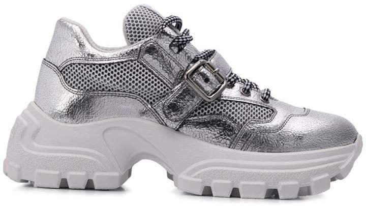 crackled chunky sneakers