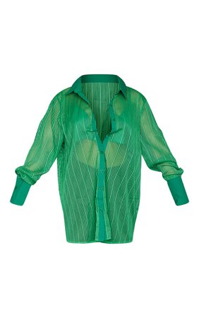 Bright Green Textured Chiffon Bralet Detail Oversized Shirt - Shirts - Tops - Womens Clothing | PrettyLittleThing USA