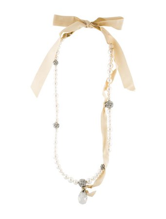 Lanvin Faux Pearl, Crystal & Ribbon Necklace - Necklaces - LAN81643 | The RealReal