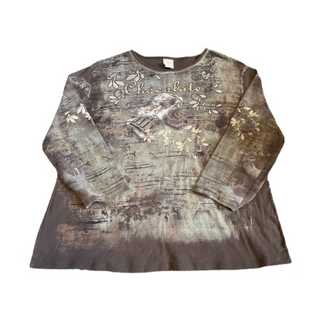 brown y2k collage floral graphic shirt