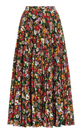 Pleated Floral Cady Midi Skirt By Christopher Kane | Moda Operandi