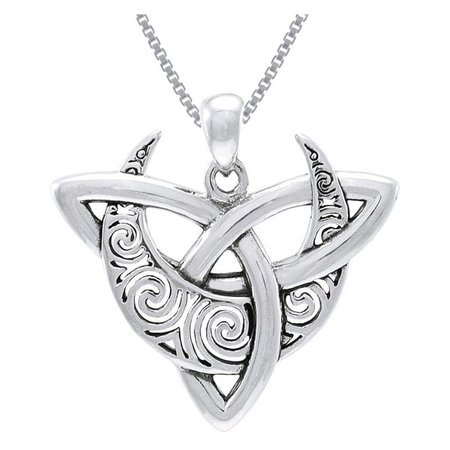 Celtic Triquetra Moon Goddess Trinity Knot Sterling Silver Pendant Necklace 18" - Overstock - 10059753