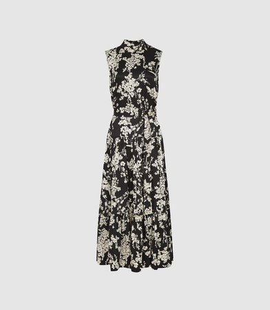 Briella Black Floral Printed Midi Dress – REISS
