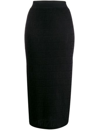 Fendi Ff Motif Knitted Pencil Skirt FZQ598AAVG Black | Farfetch