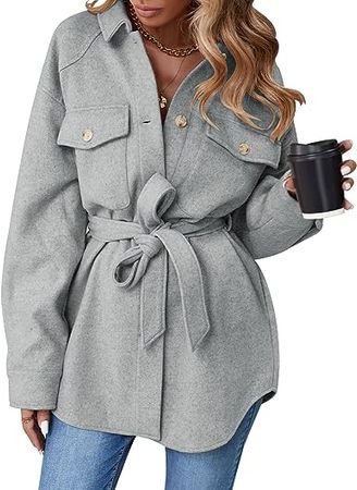 Amazon.com: ZESICA Women's Casual Trench Coat Long Sleeve Lapel Button Down Belted Jacket Outerwear Peacoat with Pockets : Clothing, Shoes & Jewelry
