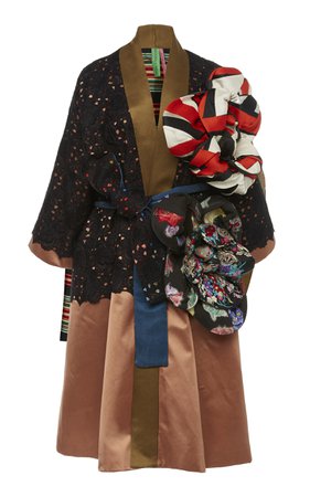 Rianna + Nina Exclusive Floral-Appliquéd Lace And Silk-Satin Coat