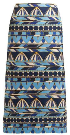 Umbrellas Print Pencil Skirt - Womens - Blue Multi