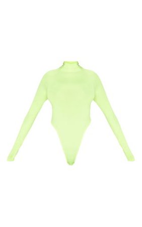 Neon Yellow Slinky Bodysuit | Tops | PrettyLittleThing