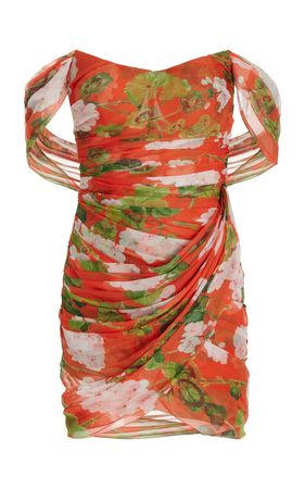 Off-Shoulder Silk-Chiffon Midi Dress By Oscar De La Renta | Moda Operandi