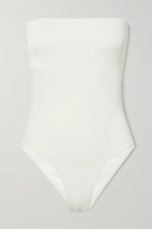 Vibes Onde Paneled Ribbed Bandeau Swimsuit - White