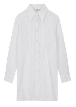 YUSE Sheer Line Big Collar Check Long Shirt (White)