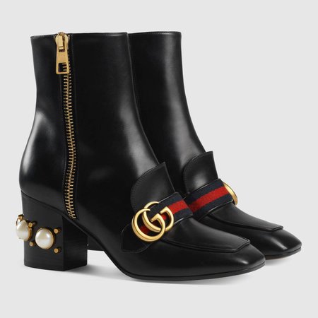 Leather mid-heel ankle boot - Gucci Women's Boots & Booties 432060DKHC01061