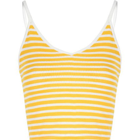 Yellow And White Stripe V Neck Crop Top