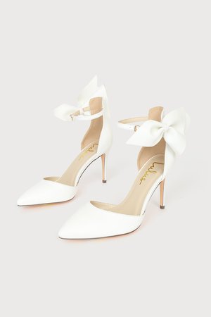Lizaa White Bow Ankle Strap Pumps Lulus