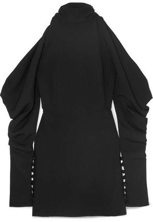 16ARLINGTON - Cold-shoulder Crepe Turtleneck Mini Dress - Black