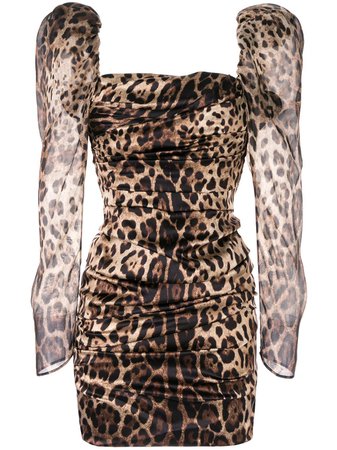 Dolce & Gabbana Leopard Print Puff Shoulder Dress | Farfetch.com