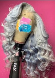 blue/grey curly lace wig