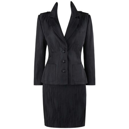 GIVENCHY Couture A/W 1999 ALEXANDER McQUEEN Black Gray Stripe Blazer Skirt Suit For Sale at 1stDibs