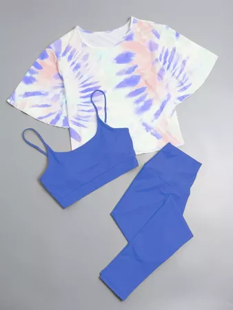 3pcs High Stretch Tie Dye Sports Set | SHEIN USA