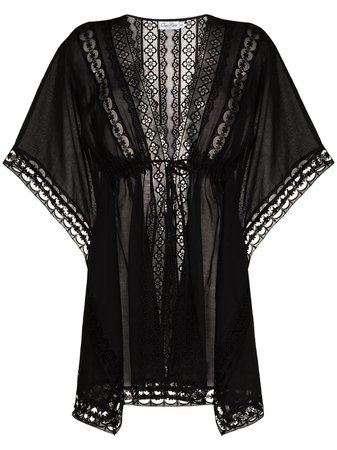Shop black Charo Ruiz Ibiza embroidered detail tied waist cover-up with Express Delivery - Farfetch