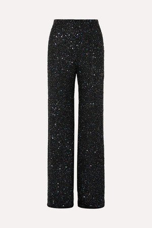 Arno Embellished Chiffon Wide-leg Pants - Black