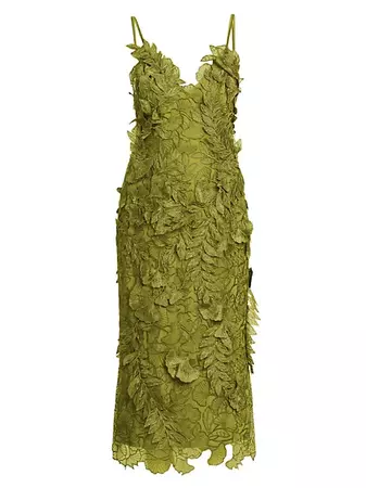 Shop Alberta Ferretti Leaf Applique Midi-Dress