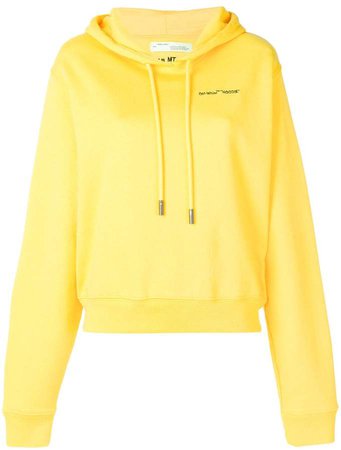Yellow Logo Embroidered Cropped Long Sleeve Cotton Hoodie