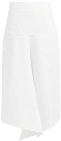 Draped Asymmetric Cotton Midi Skirt - Womens - White