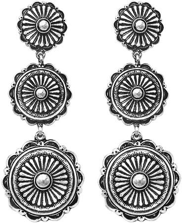 Amazon.com: Rosemarie Collections Women's Statement Western Style Triple Concho Dangle Earrings, 2.87" (Oval Concho): Clothing, Shoes & Jewelry