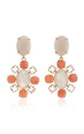 Earring Set with Moonstone and Carved Bamboo Coral by Bounkit | Moda Operandi