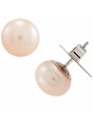Macy's Cultured Freshwater Button Pearl (10mm) Stud Earrings in Sterling Silver - Peach