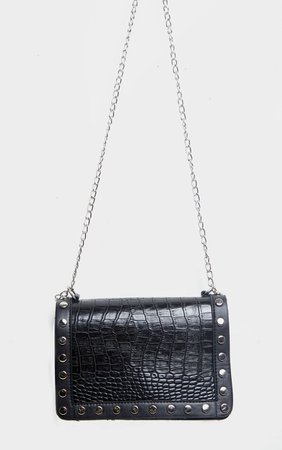 Black Studded Croc Cross Body Bag | PrettyLittleThing
