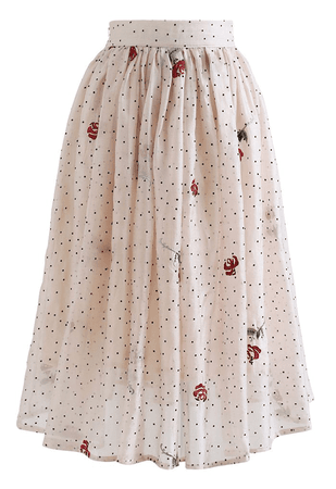 cream skirt with roses