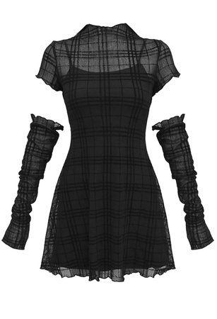 Gothic Punk Party Dress – Gothic Dress Outfit | Black Polyester Retro Plaid Short Sleeve Dress in Stock.