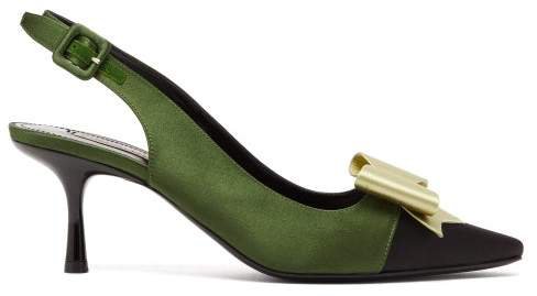 Fabrizio Viti Bow Embellished Satin Slingback Pumps - Womens - Green Multi