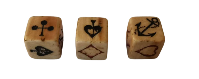19th c. Sailor scrimshawed dice for the game anchor and crown