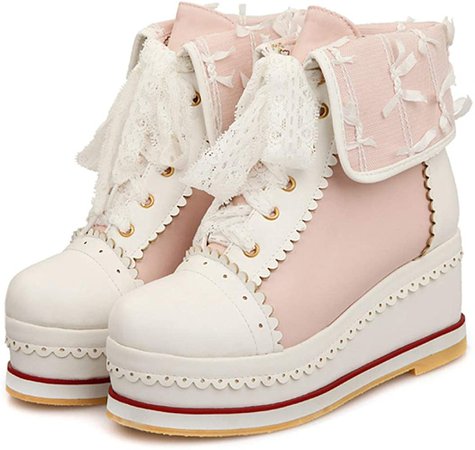 Amazon.com | cynllio Women's Kawaii Cosplay Lolita Shoes Cute Lace up Brogues Shoes Fashion Platform Sneakers Ankle Booties | Ankle & Bootie
