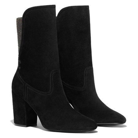 Velvet Calfskin & Mixed Fibers Black Ankle Boots | CHANEL
